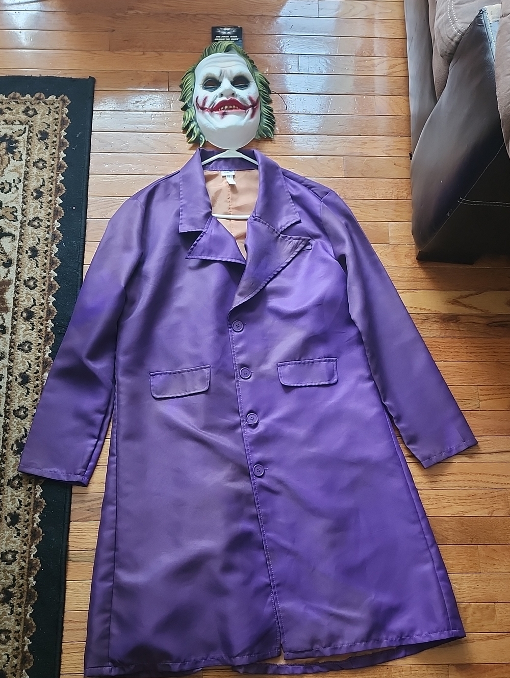 The Joker Themed Mask & Purple Men’s Long Coat Jacket - Classic Trench Style; OS